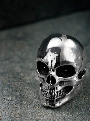 Intenebris Oversize Evil Eye Skull Ring with Satin Scar in sterling silver