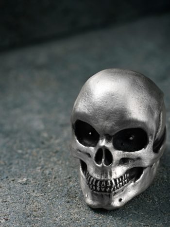 Intenebris Oversize Satin Evil Eye Skull Ring with Shiny Teeth in sterling silver