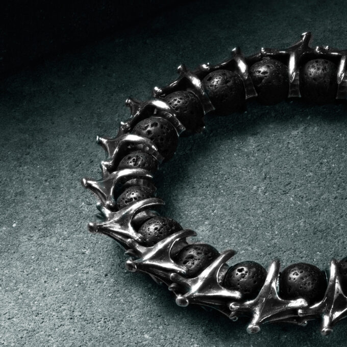 Intenebris Underling Vertebrae Bracelet in sterling silver with lava beads