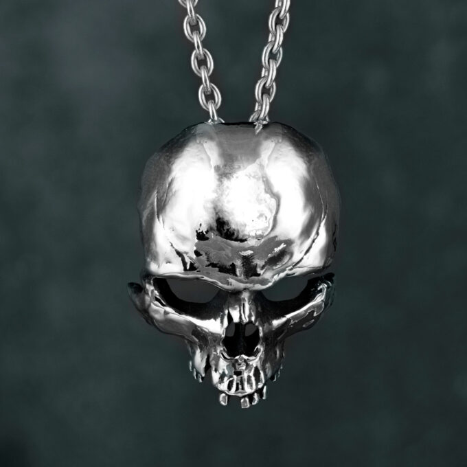 Intenebris by JS Large Fractured Skull Pendant and Necklace in sterling silver